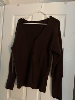 Women’s Dark Brown V-Neck Button Cardigan Sweater